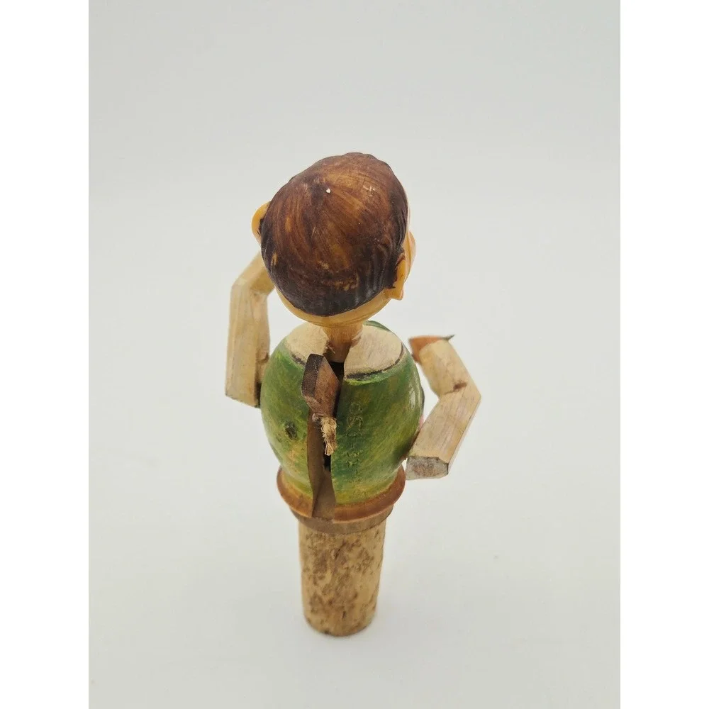 Vintage ANRI Italy Mechanical Wood Bottle Stopper Drummer Boy *Works